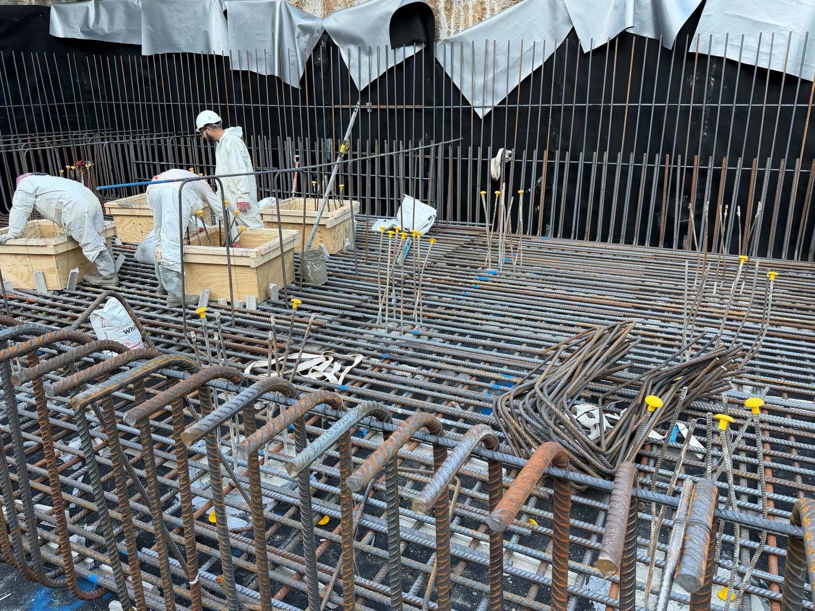 Steel fixer working on a construction site