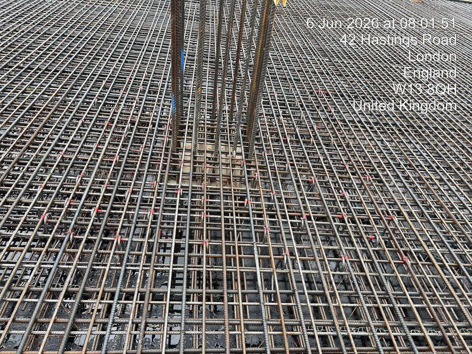 Steel fixing process on construction site